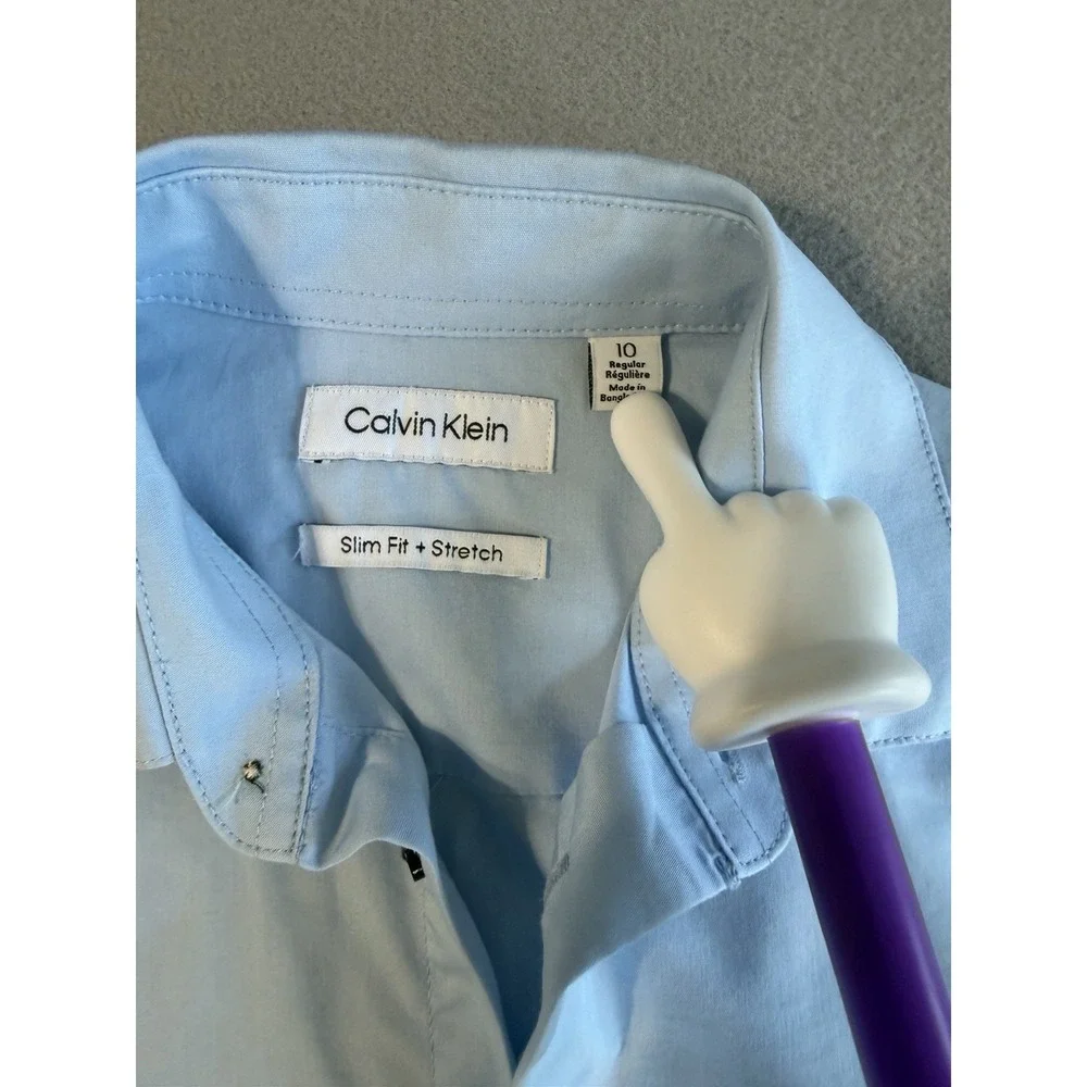 Calvin Klein Boys Dress Shirt s10 BabyBlue Slim Fit Stretch Long Sleeve Button